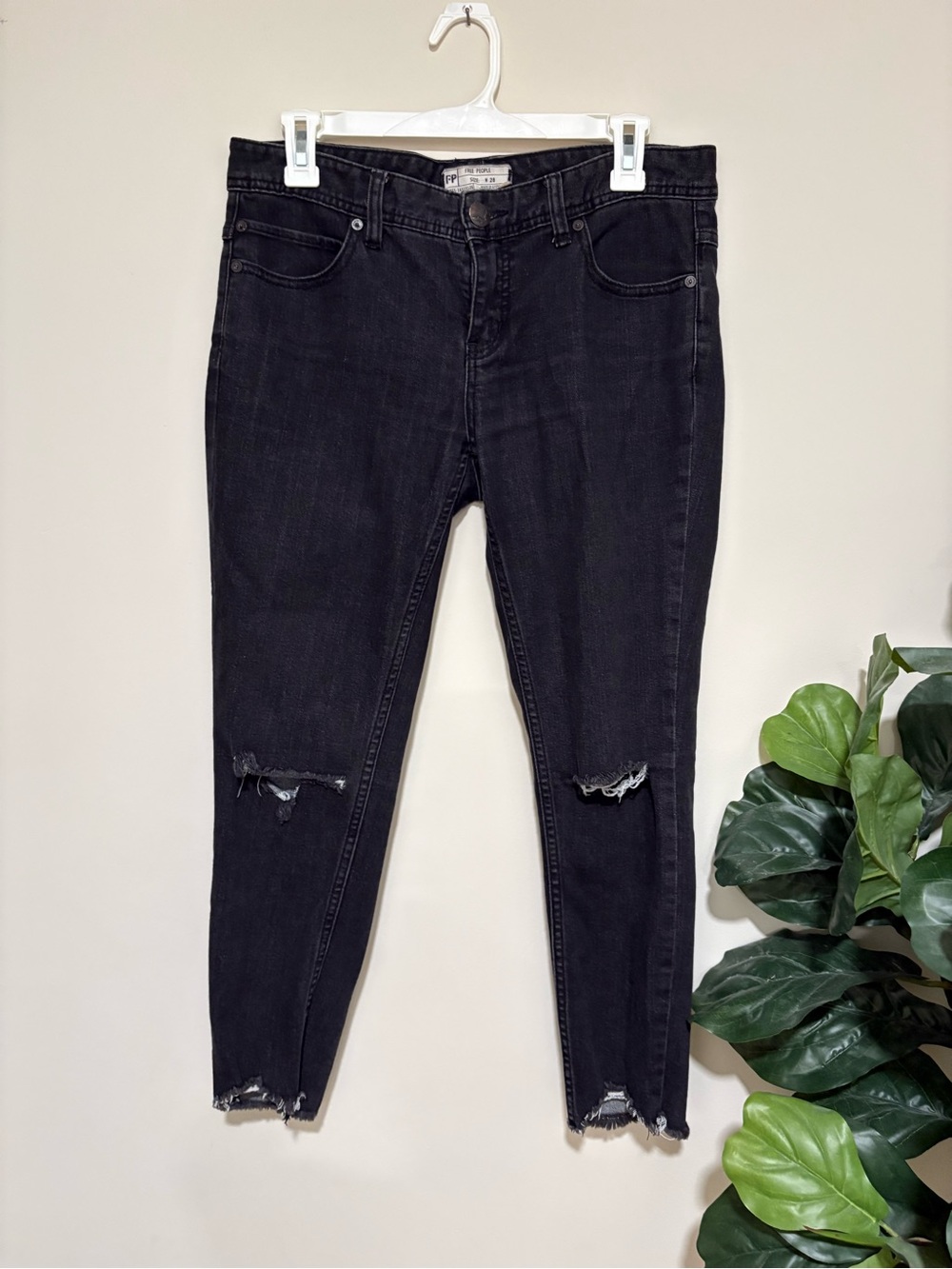 Free People Black Distressed Skinny Jeans